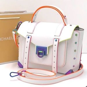 Michael Kors Manhattan Medium Contrast-Trim Leather Satchel